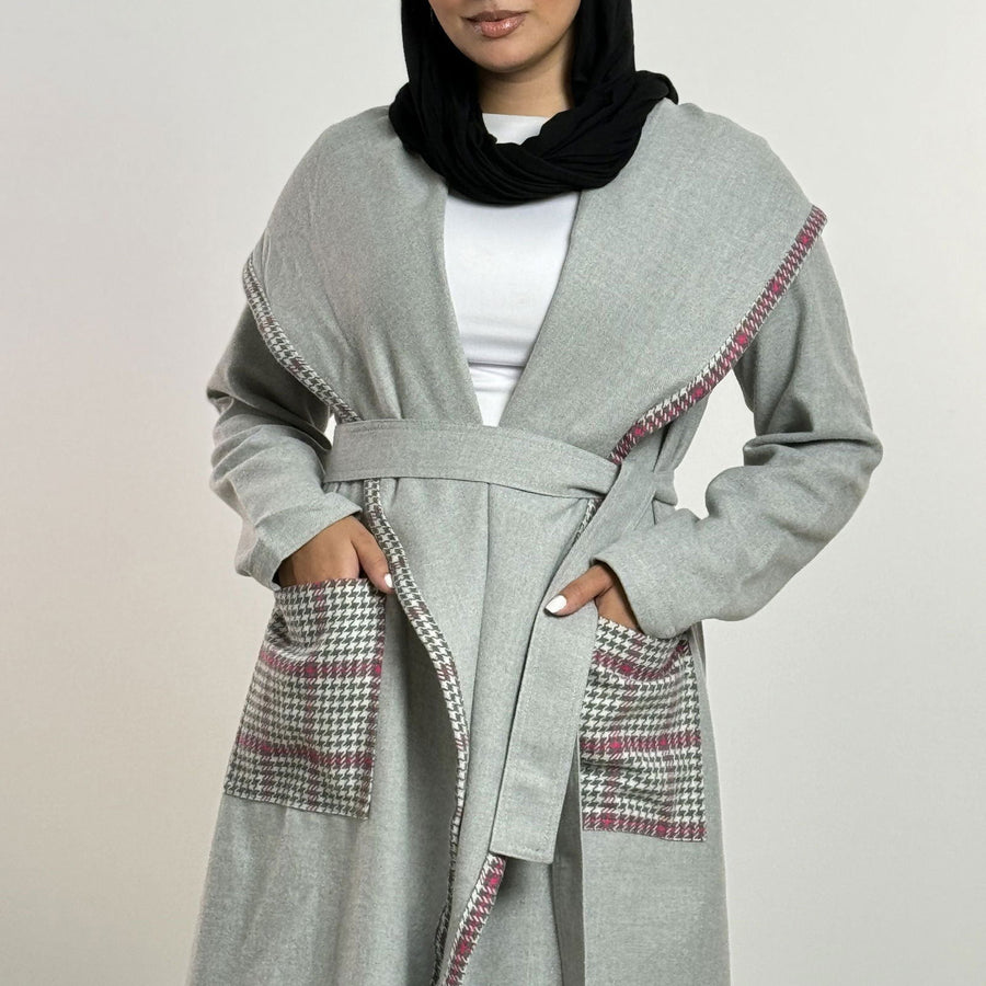 Grey Fushia Checked Soft Wool Jacket - AB Essential Women Wear