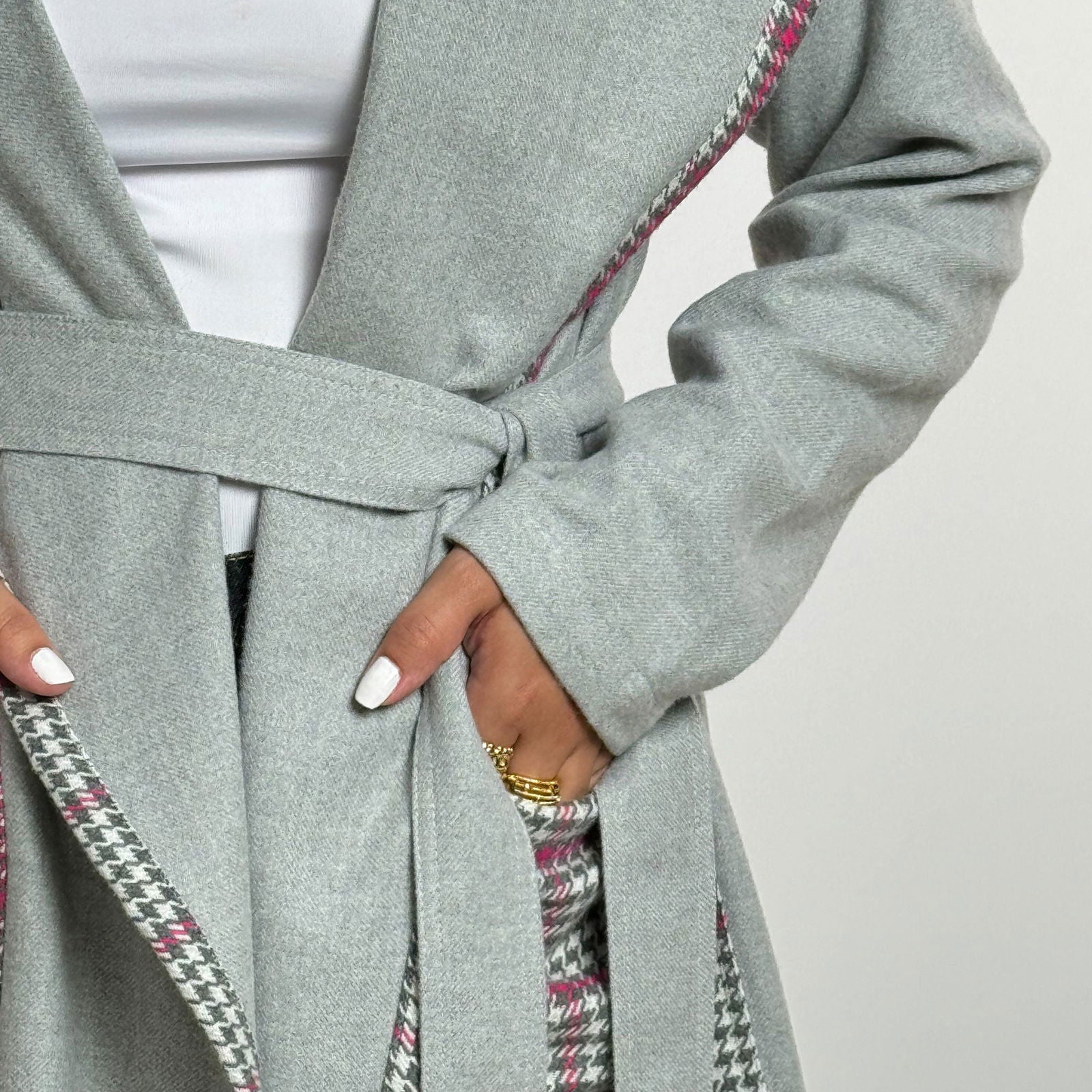 Grey Fushia Checked Soft Wool Jacket - AB Essential Women Wear