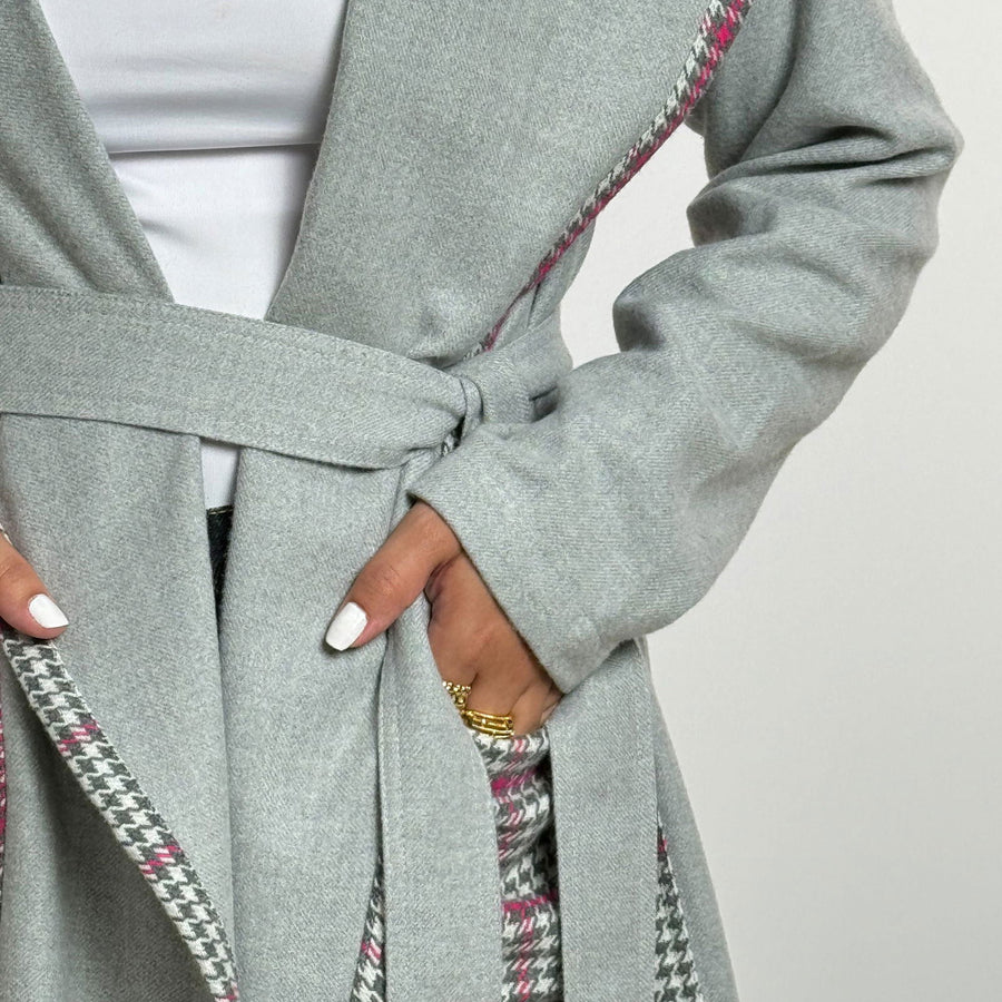 Grey Fushia Checked Soft Wool Jacket - AB Essential Women Wear
