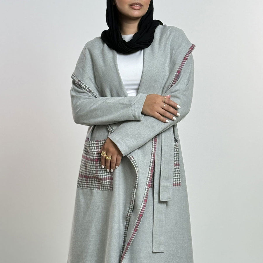 Grey Fushia Checked Soft Wool Jacket - AB Essential Women Wear
