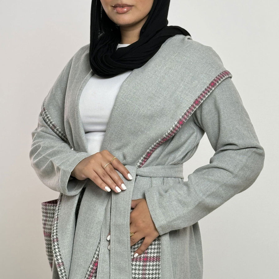 Grey Fushia Checked Soft Wool Jacket - AB Essential Women Wear