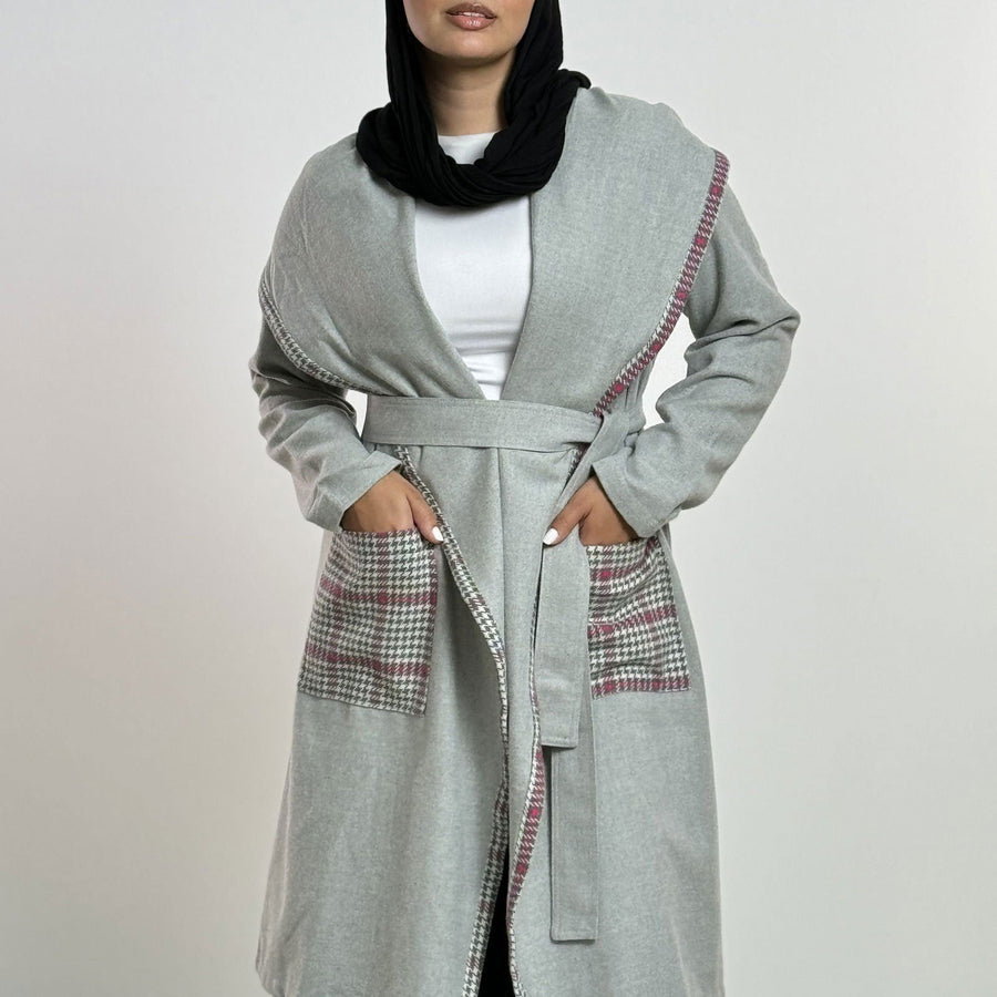 Grey Fushia Checked Soft Wool Jacket - AB Essential Women Wear