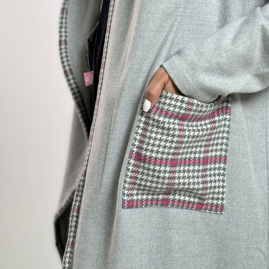 Grey Fushia Checked Soft Wool Jacket - AB Essential Women Wear