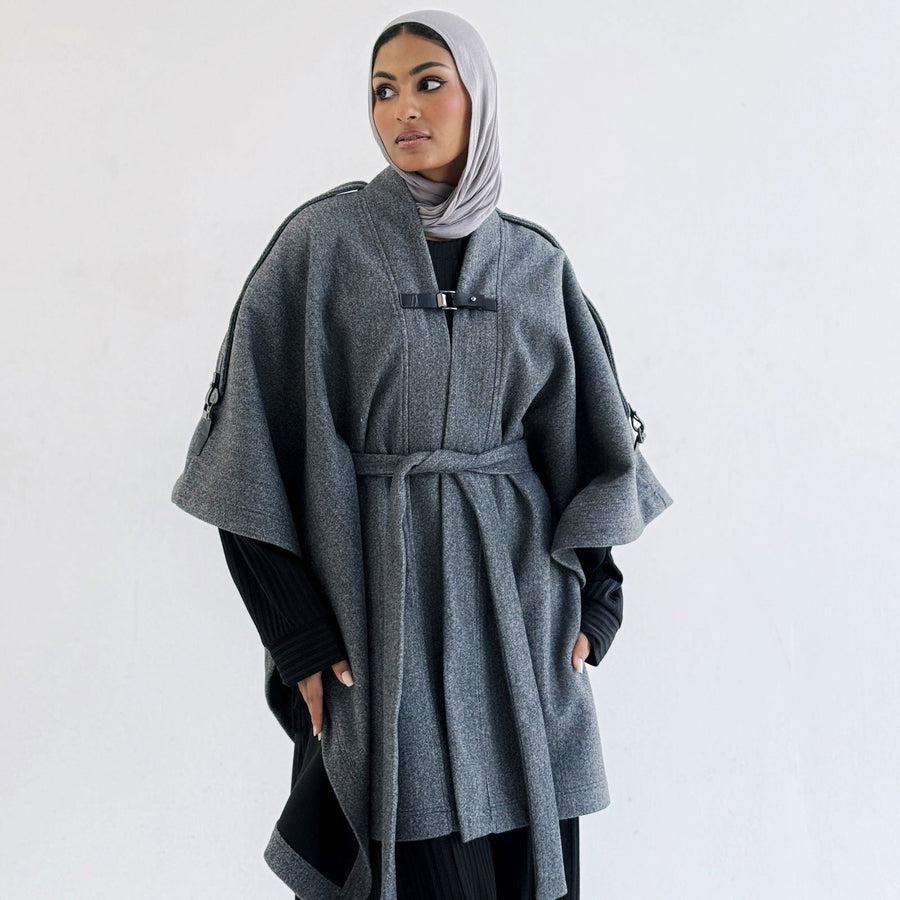 Luxurious Wool Cape Grey - AB Essential Women Wear