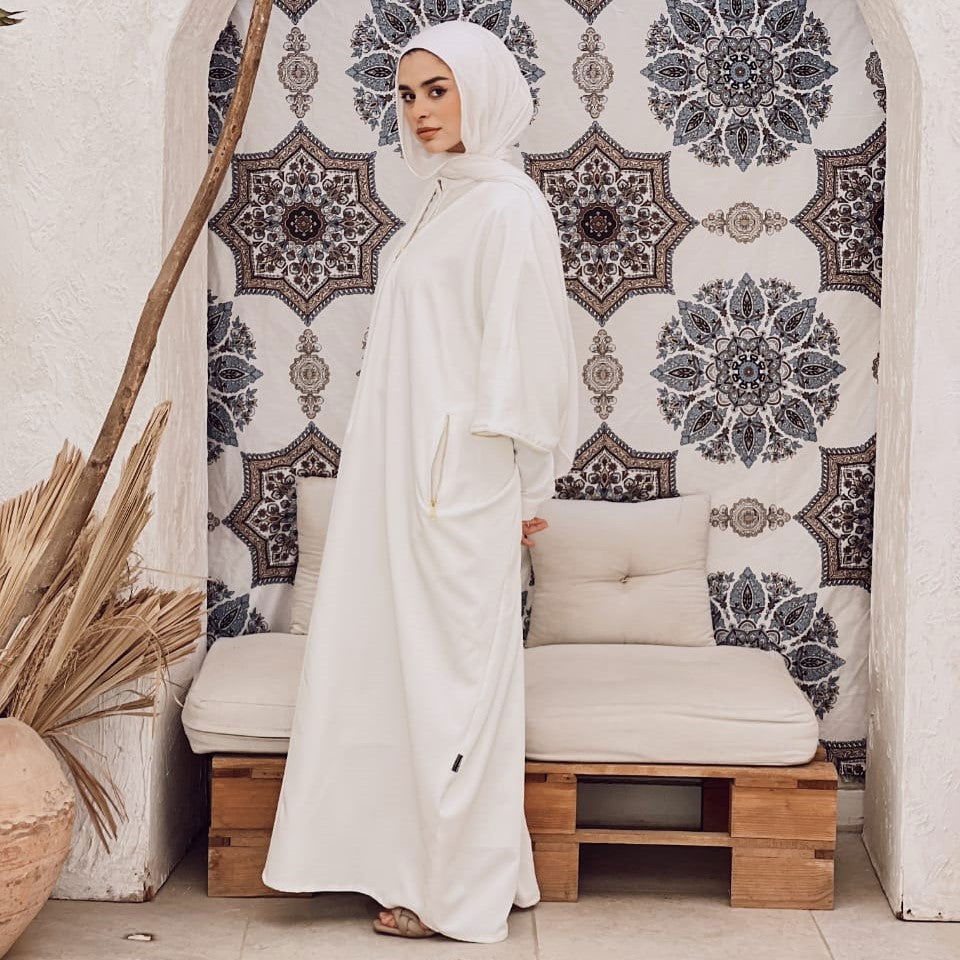 Misk Abaya - White - AB Essential Women Wear