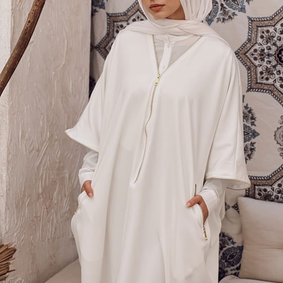 Misk Abaya - White - AB Essential Women Wear