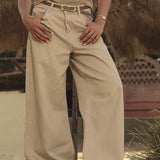 Straight Leg Jeans Beige