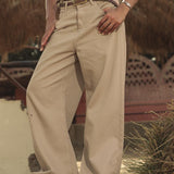 Straight Leg Jeans Beige