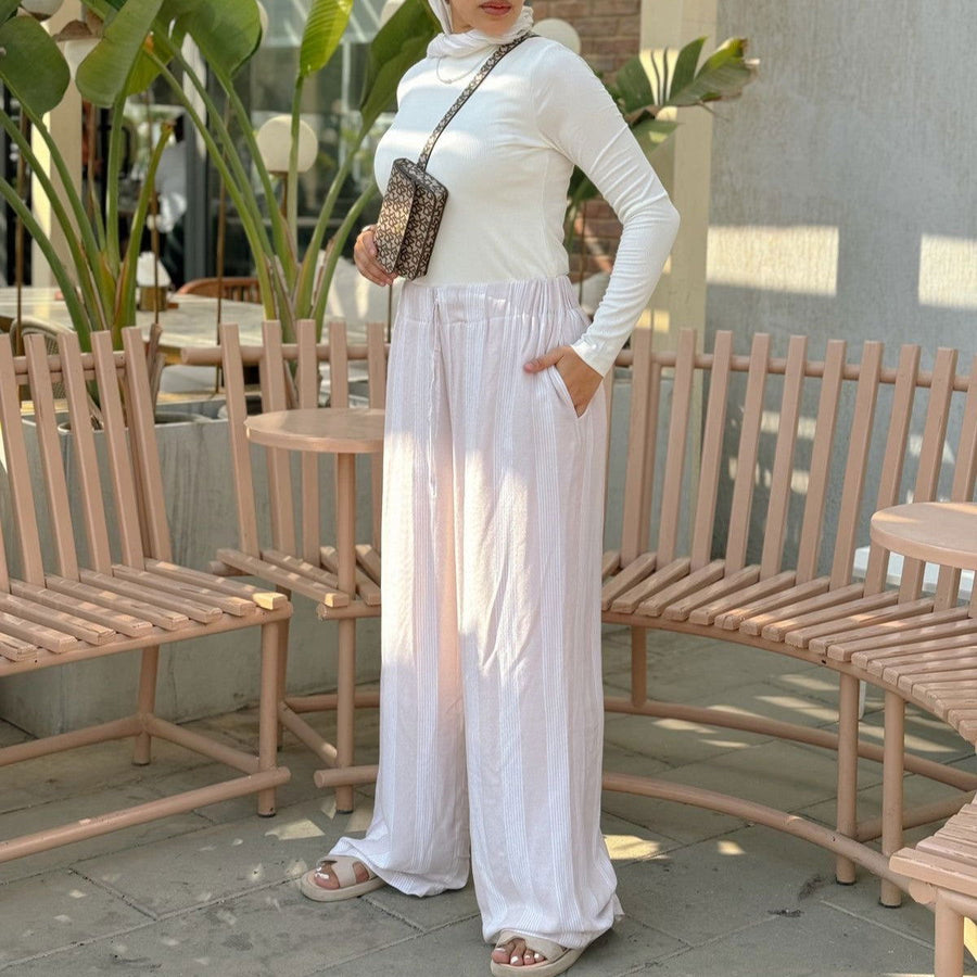 Striped Linen Pants Beige - AB Essential Women Wear