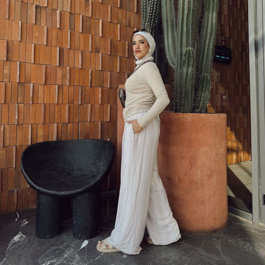 Striped Linen Pants Beige - AB Essential Women Wear