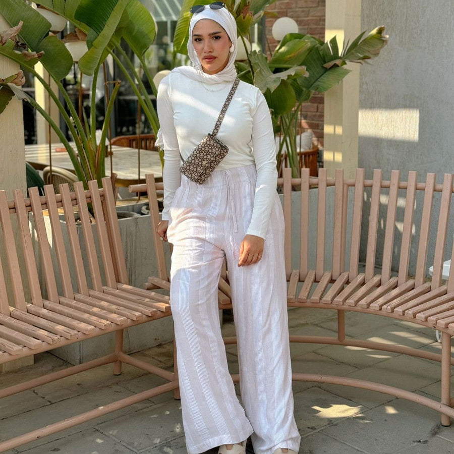 Striped Linen Pants Beige - AB Essential Women Wear