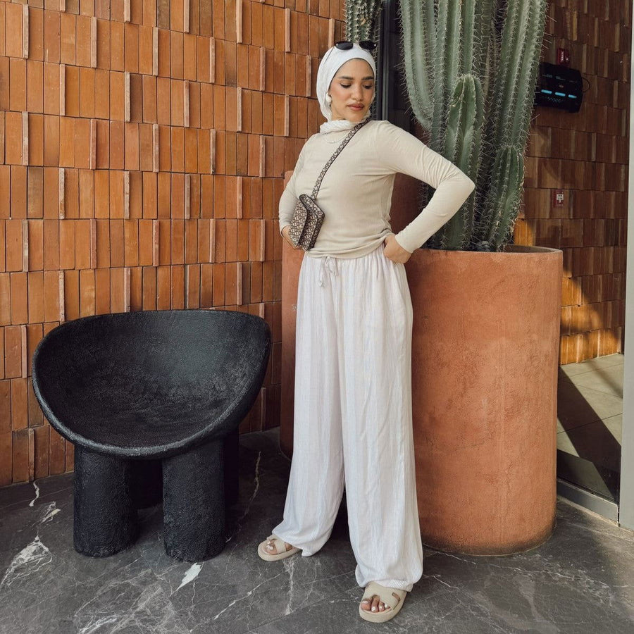 Striped Linen Pants Beige - AB Essential Women Wear