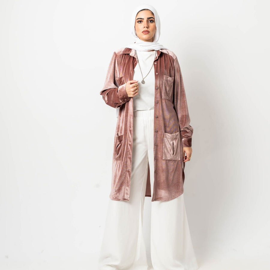 Velvet Pockets Shirt Rose - AB Essential Women Wear