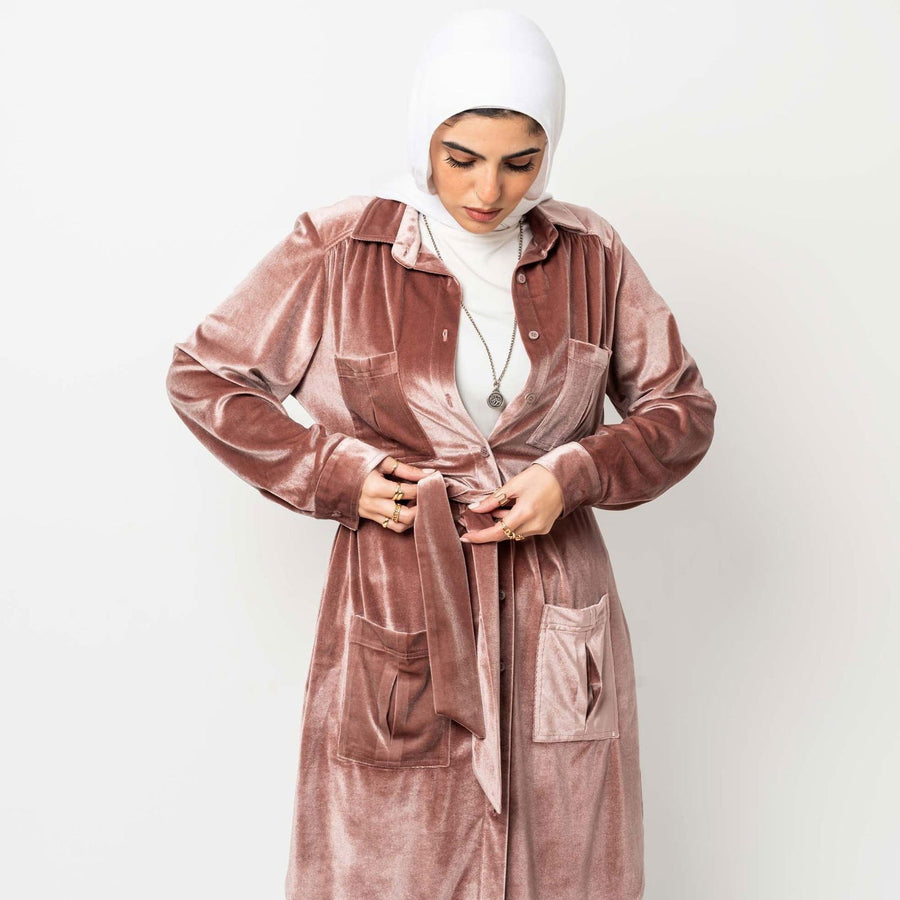 Velvet Pockets Shirt Rose - AB Essential Women Wear