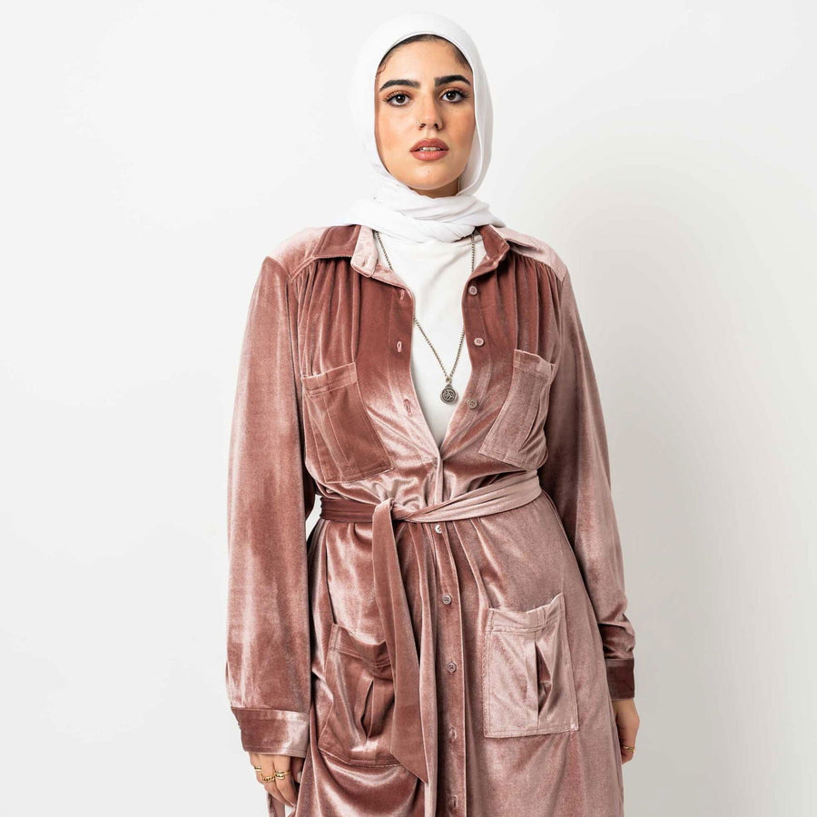 Velvet Pockets Shirt Rose - AB Essential Women Wear