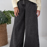 Wide Legs Jeans Pants Black - AB Essential Women Wear