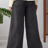 Wide Legs Jeans Pants Black - AB Essential Women Wear