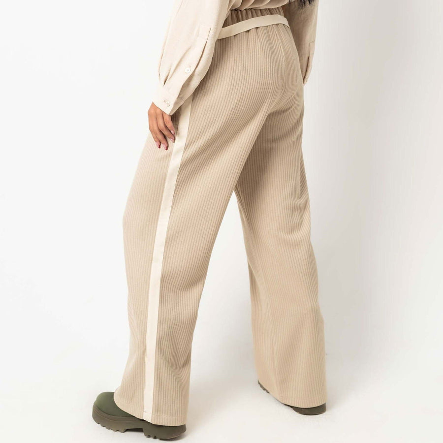 Wool Stripped Beige Pants - AB Essential Women Wear