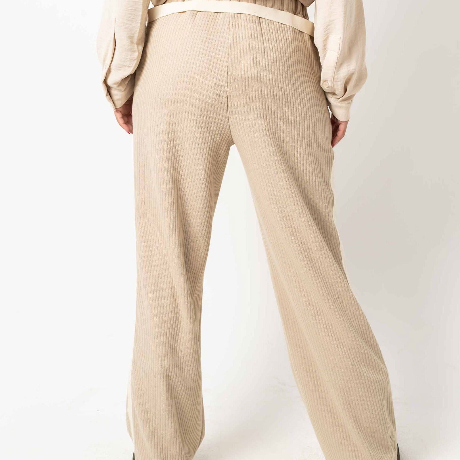 Wool Stripped Beige Pants - AB Essential Women Wear