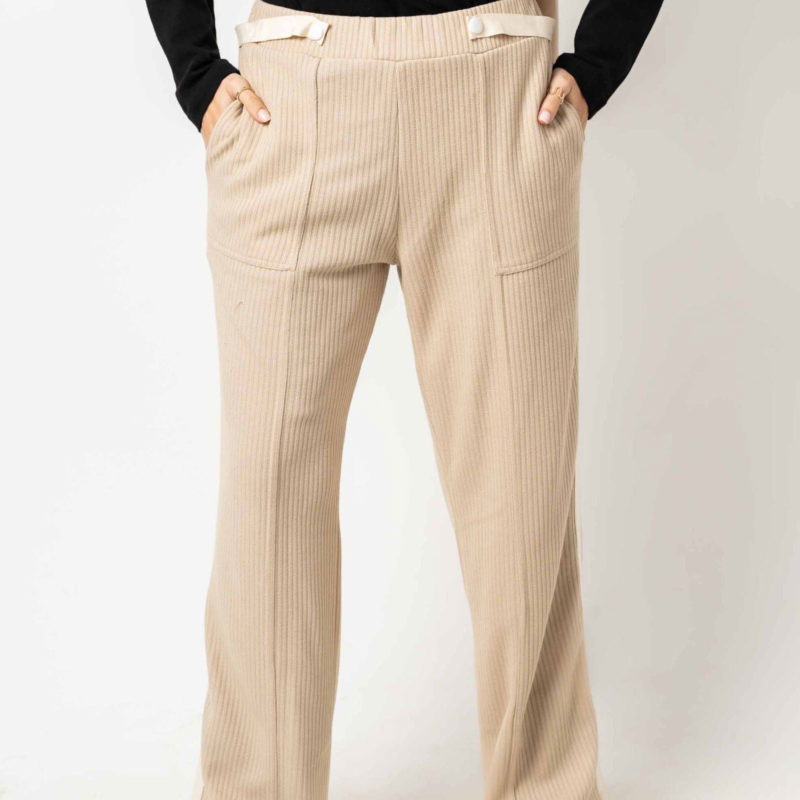Wool Stripped Beige Pants - AB Essential Women Wear