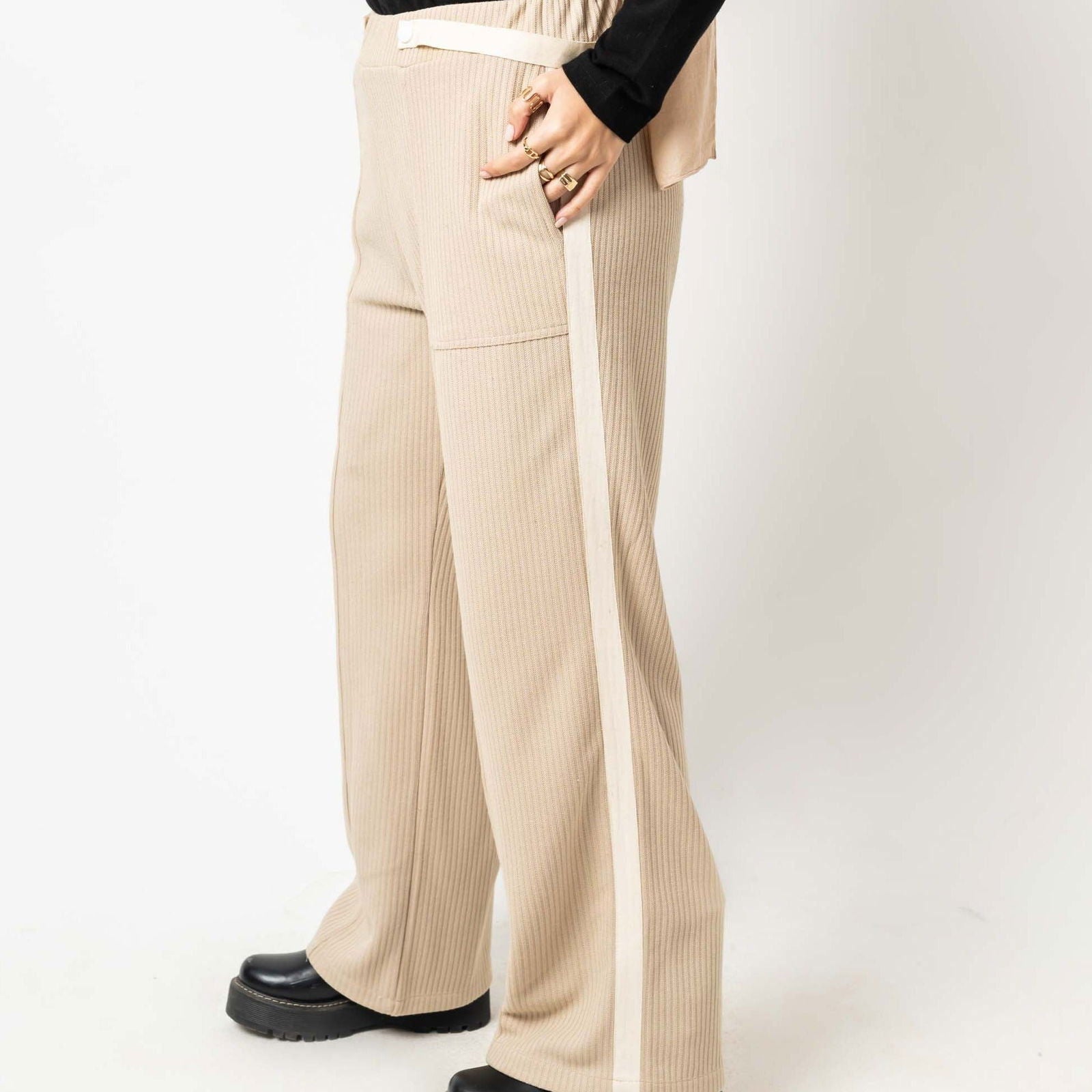 Wool Stripped Beige Pants - AB Essential Women Wear