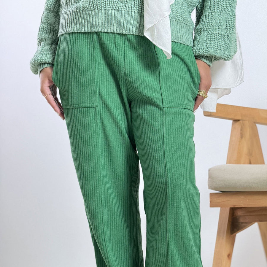 Wool Stripped Green Pants - AB Essential Women Wear