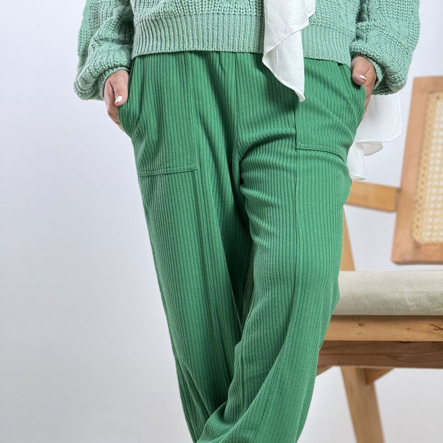 Wool Stripped Green Pants - AB Essential Women Wear