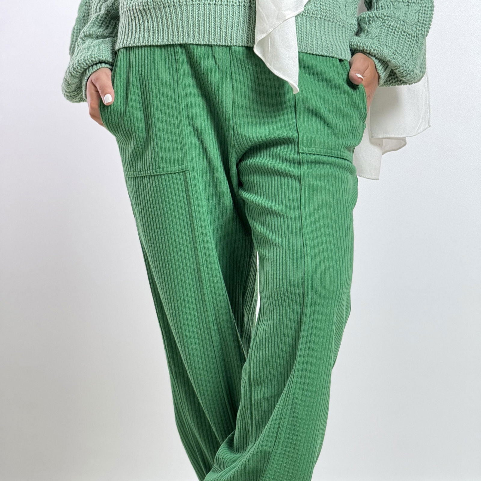 Wool Stripped Green Pants - AB Essential Women Wear