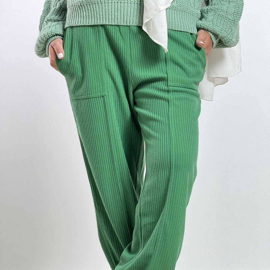 Wool Stripped Green Pants - AB Essential Women Wear