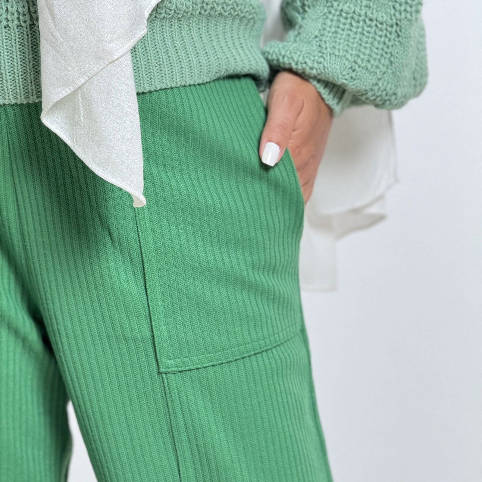 Wool Stripped Green Pants - AB Essential Women Wear