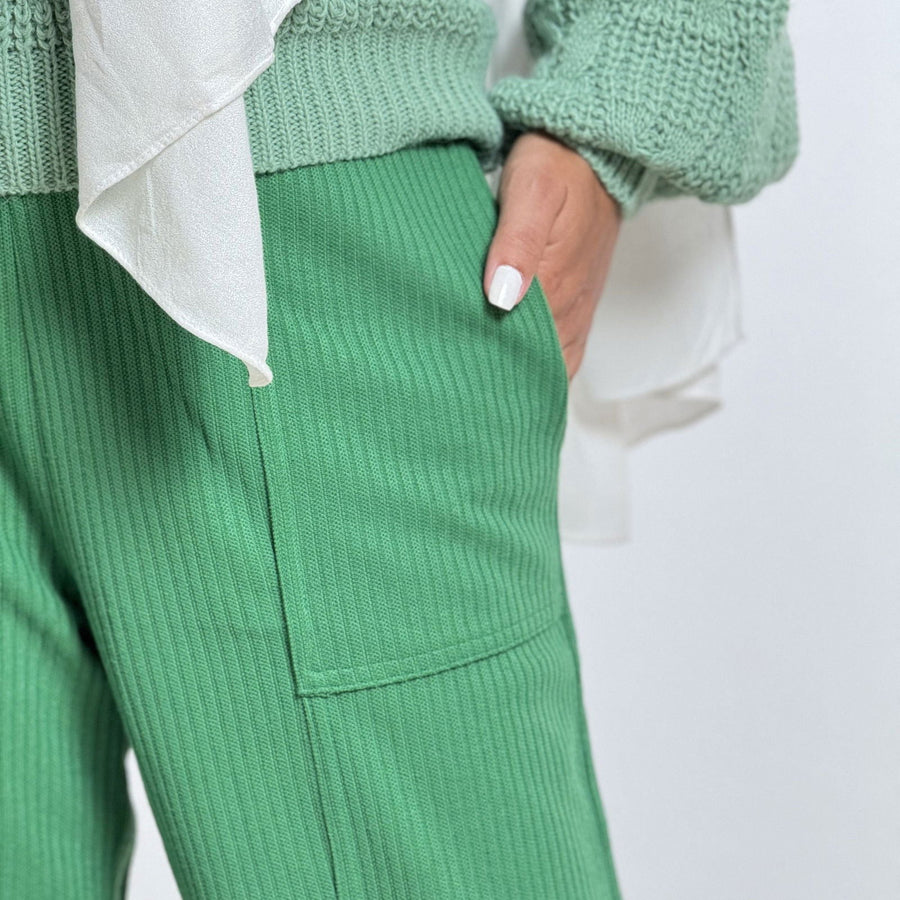 Wool Stripped Green Pants - AB Essential Women Wear