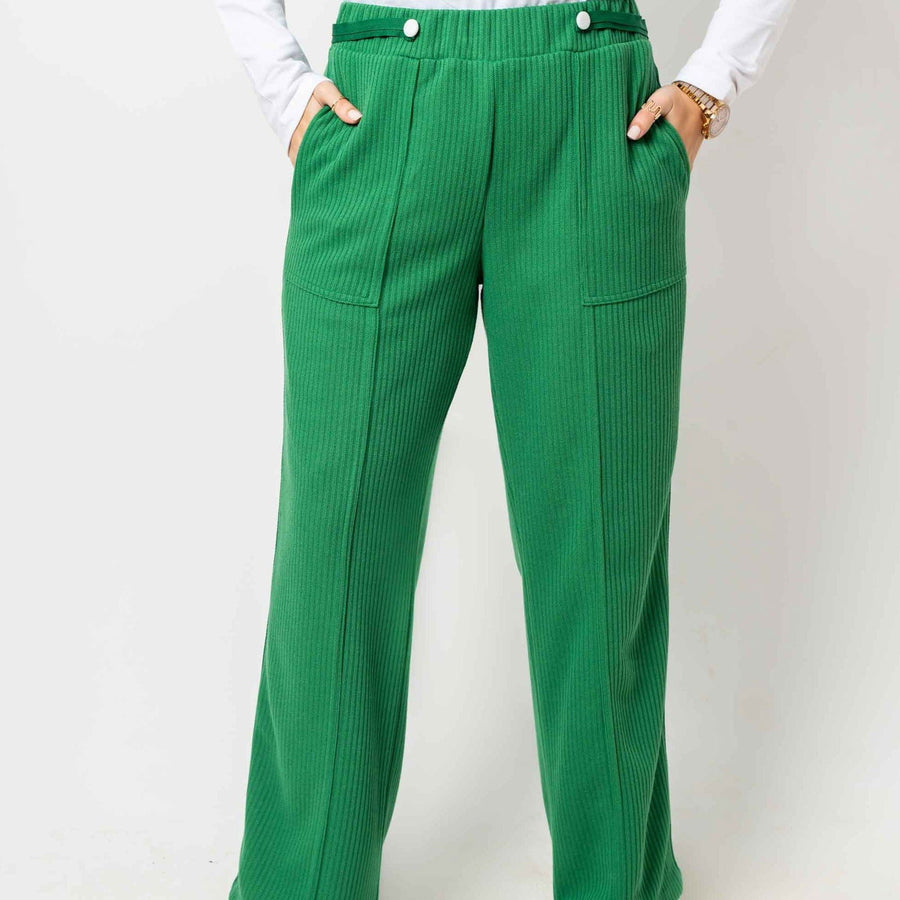 Wool Stripped Green Pants - AB Essential Women Wear