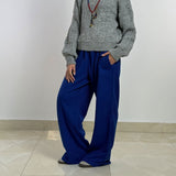 Wool Stripped Royal Blue Pants - AB Essential Women Wear