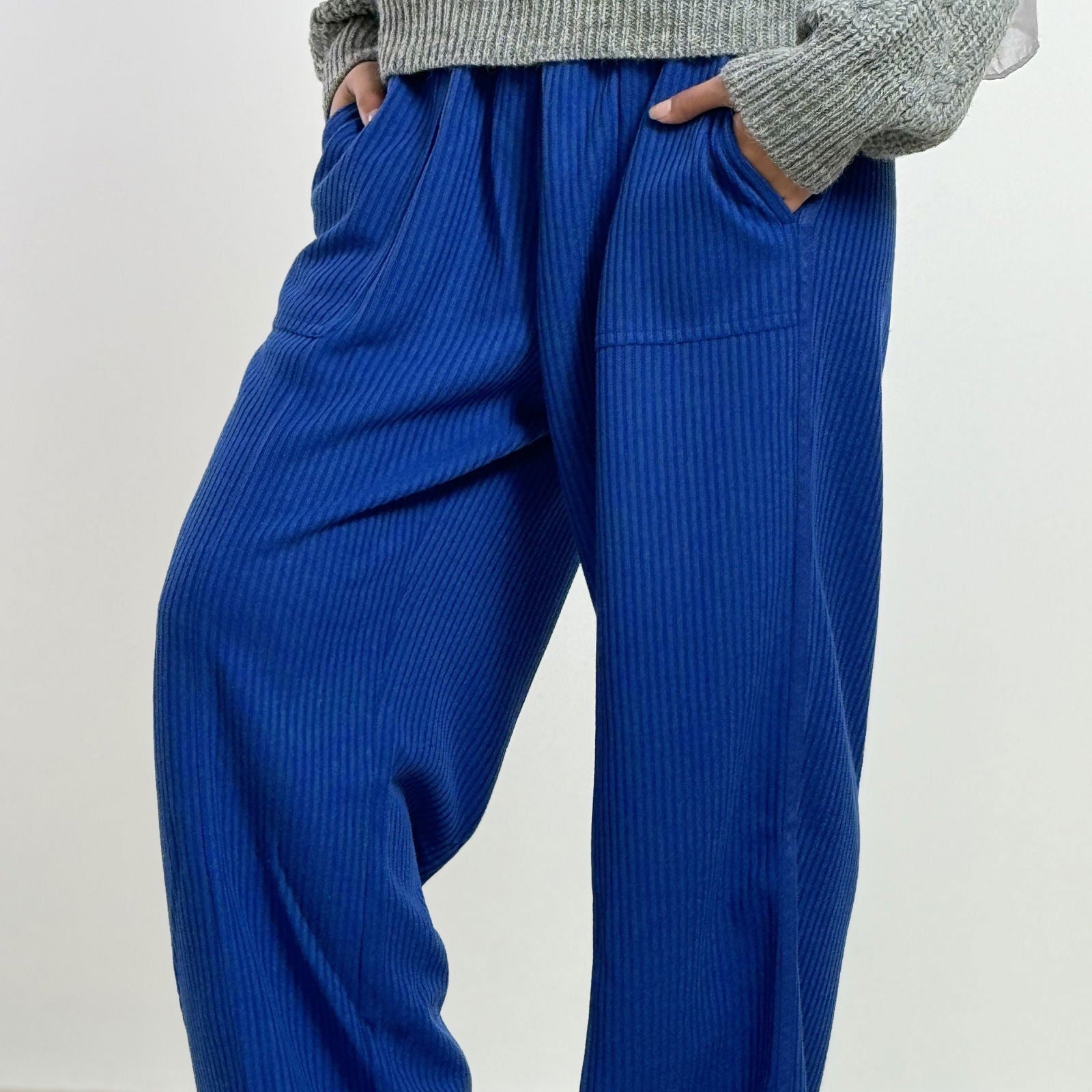 Wool Stripped Royal Blue Pants - AB Essential Women Wear