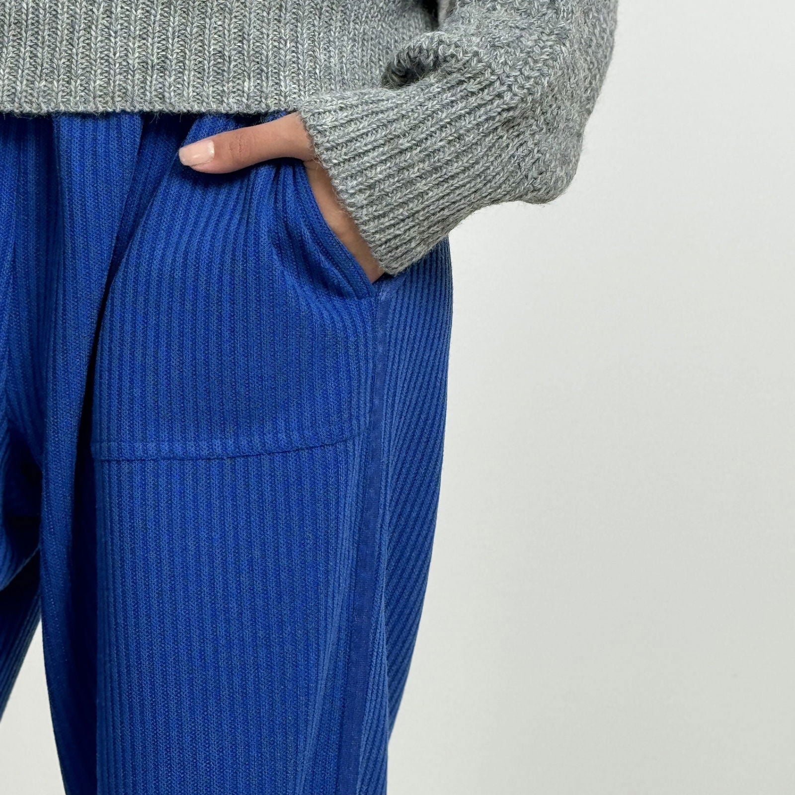 Wool Stripped Royal Blue Pants - AB Essential Women Wear