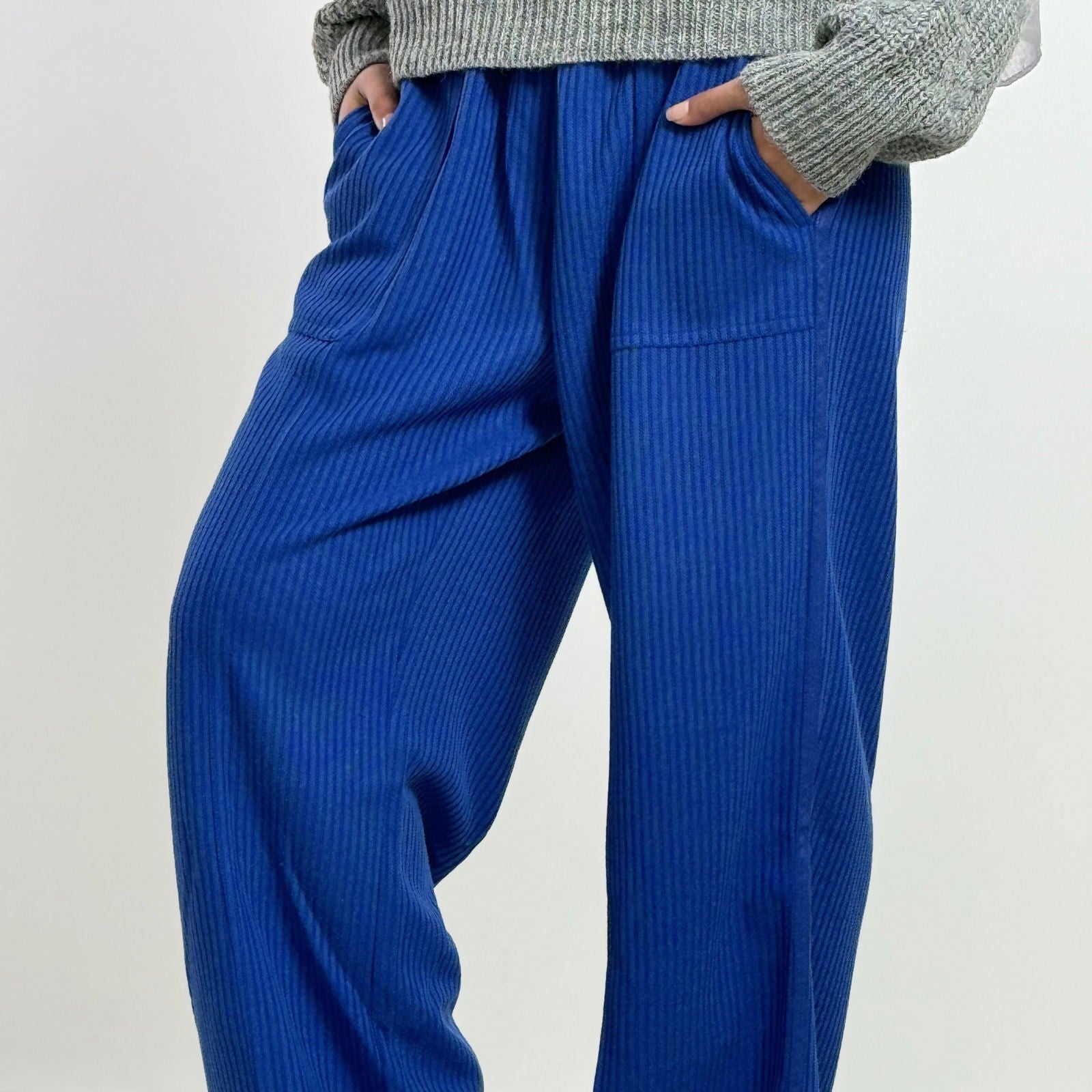 Wool Stripped Royal Blue Pants - AB Essential Women Wear