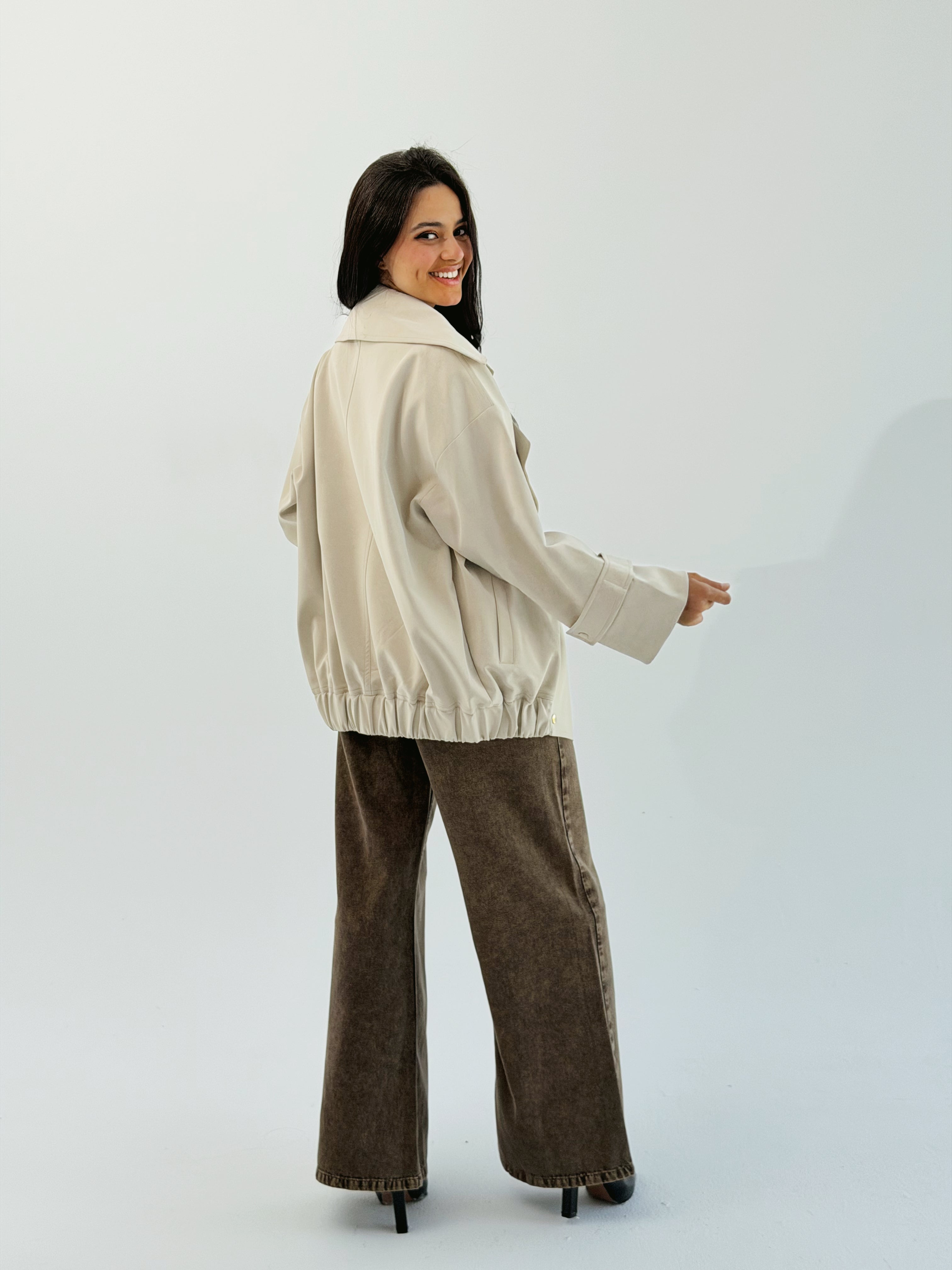 Aroma Leather Jacket Beige - AB ESSENTIALS