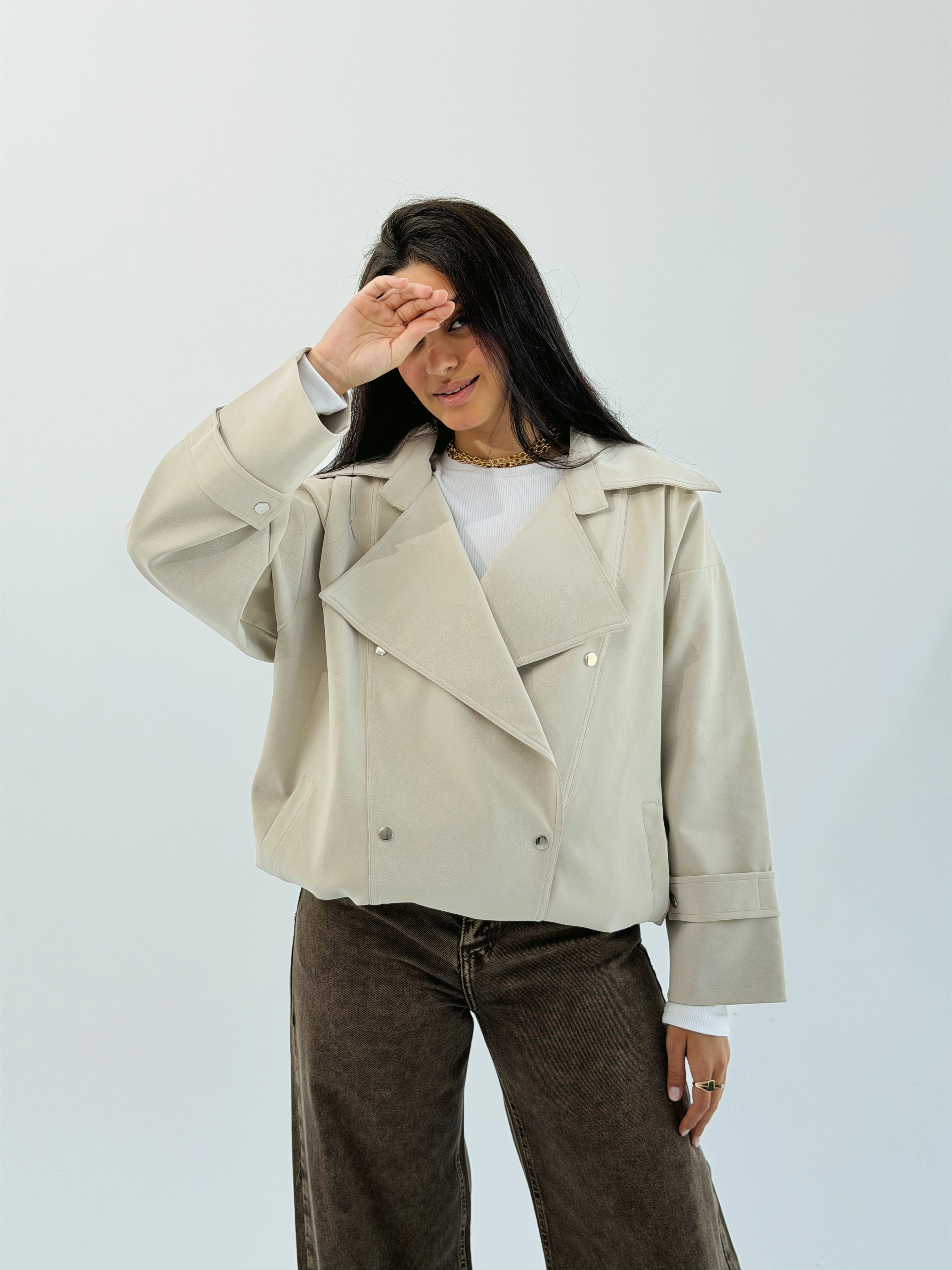 Aroma Leather Jacket Beige - AB ESSENTIALS