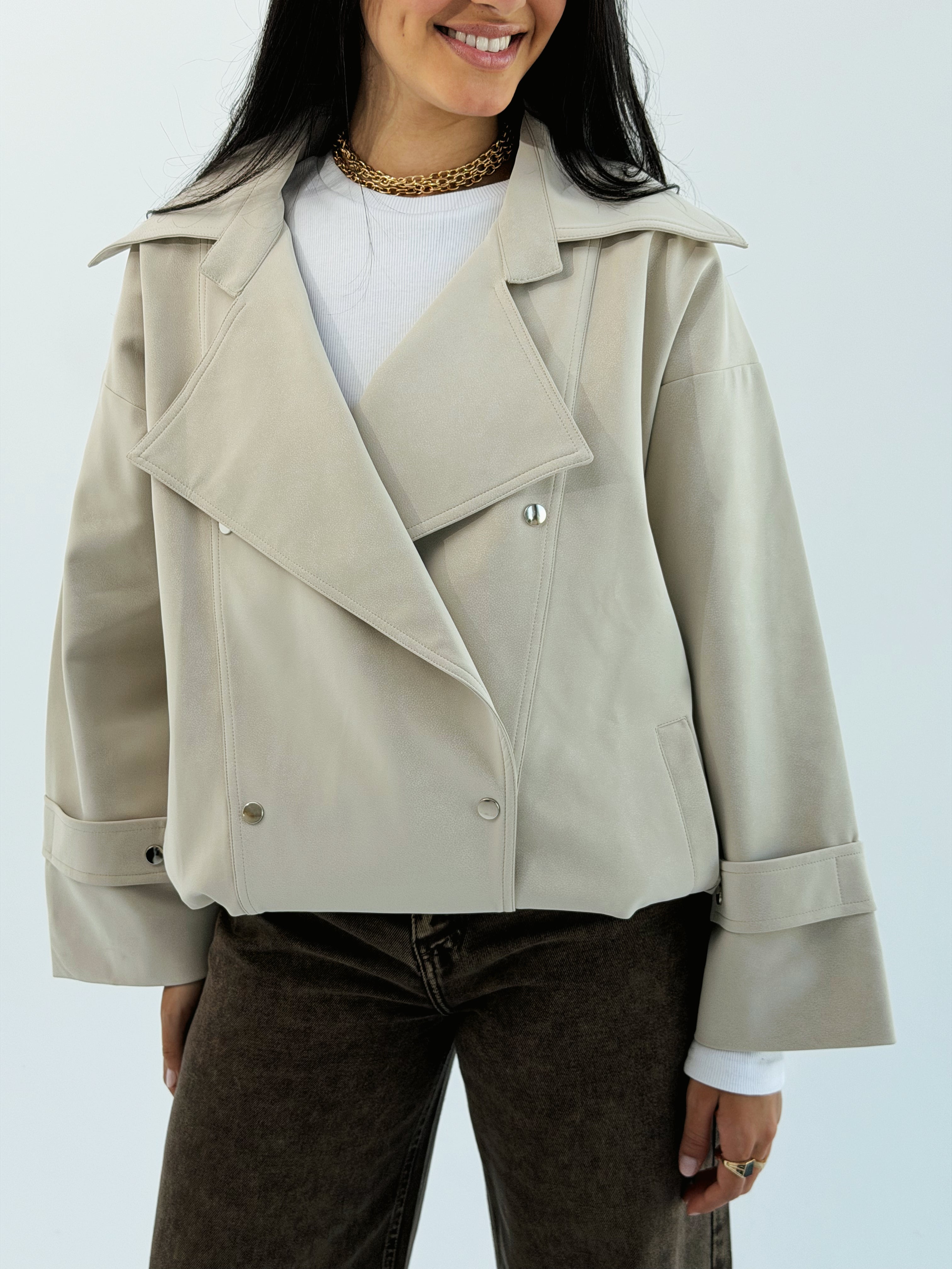 Aroma Leather Jacket Beige - AB ESSENTIALS