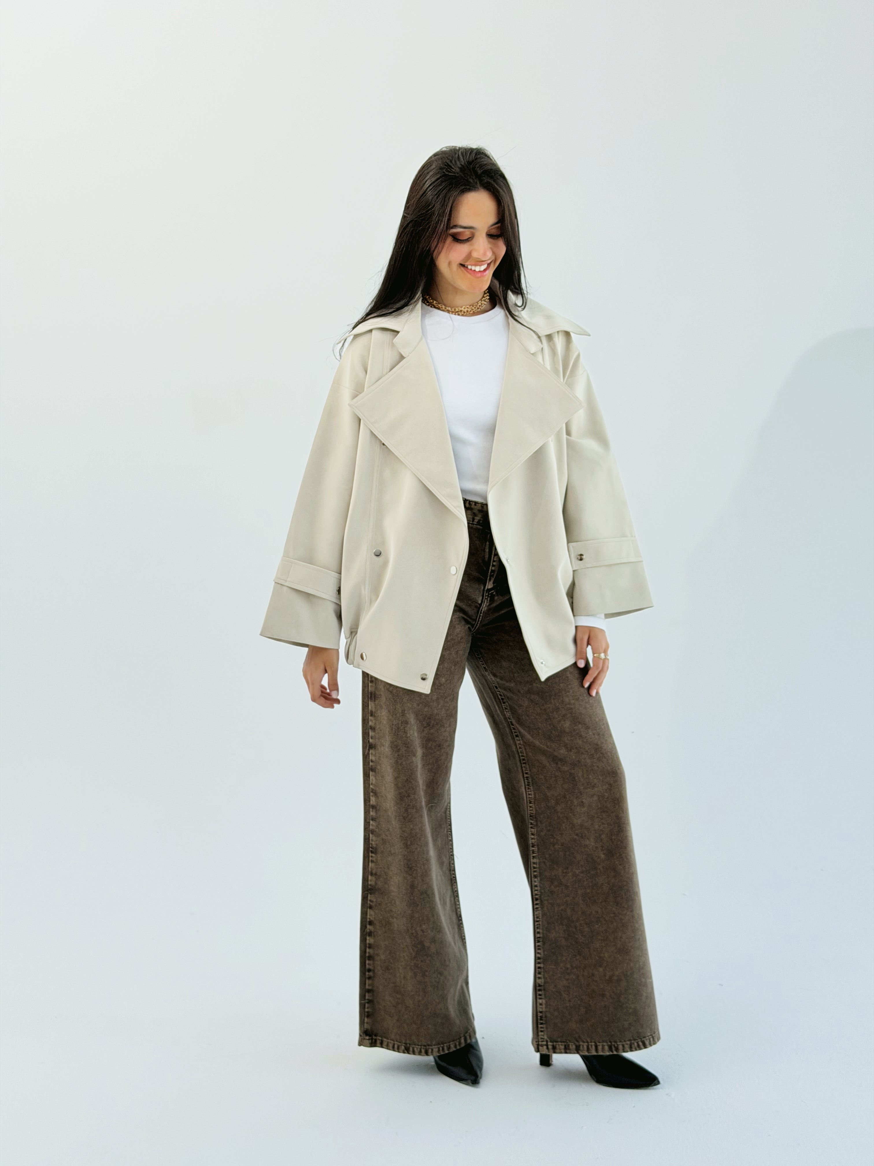 Aroma Leather Jacket Beige - AB ESSENTIALS