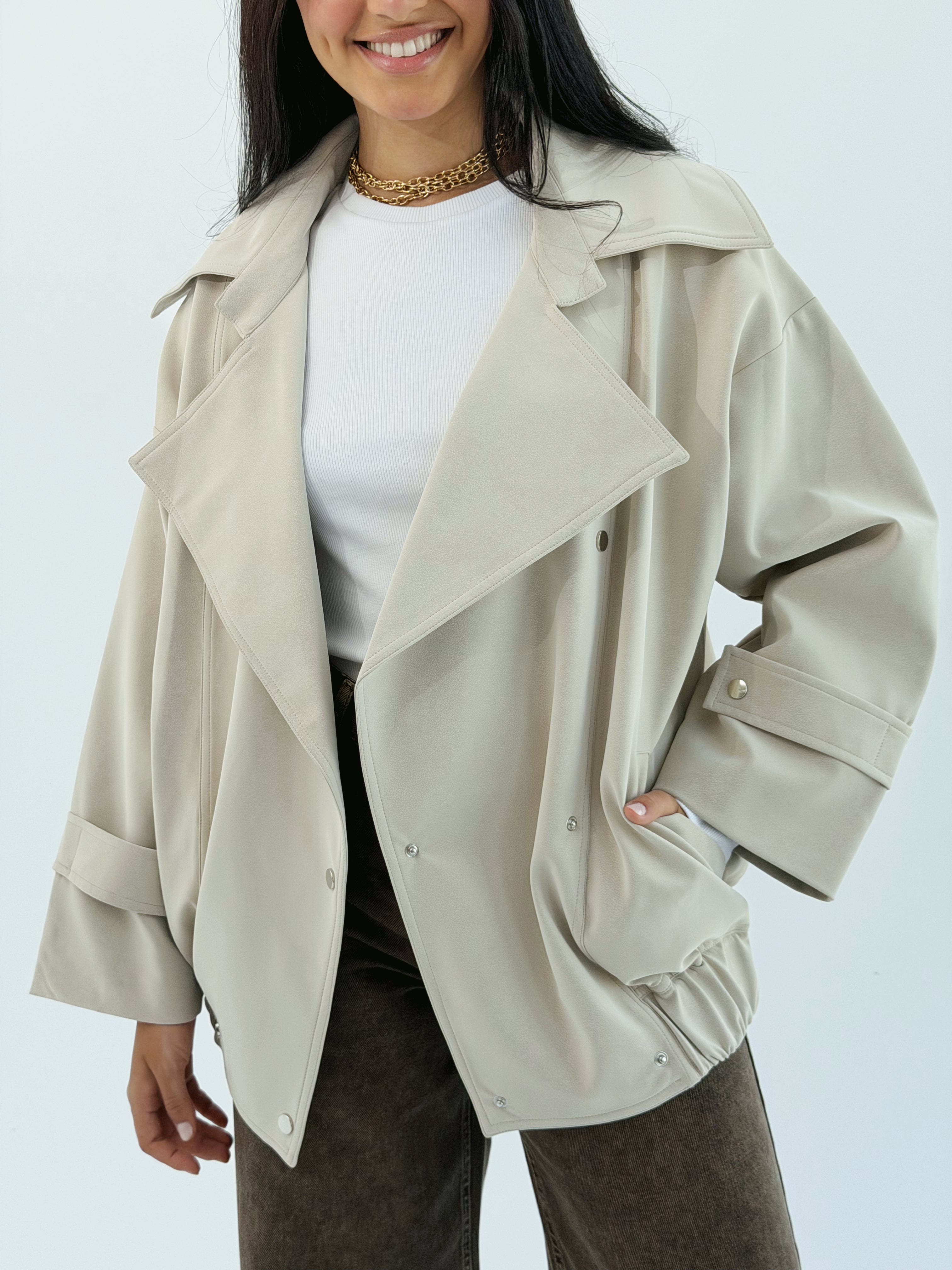 Aroma Leather Jacket Beige - AB ESSENTIALS