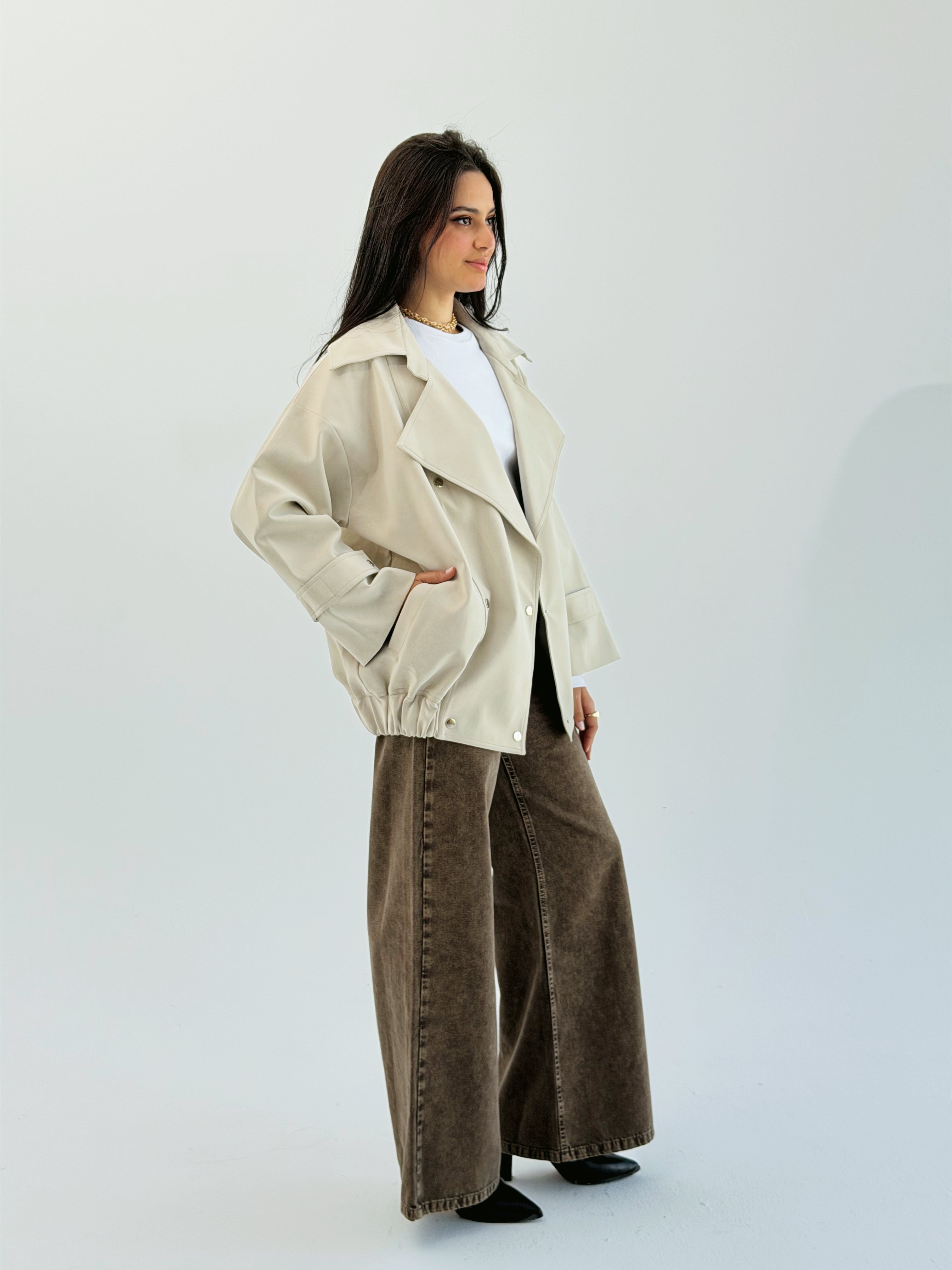 Aroma Leather Jacket Beige - AB ESSENTIALS