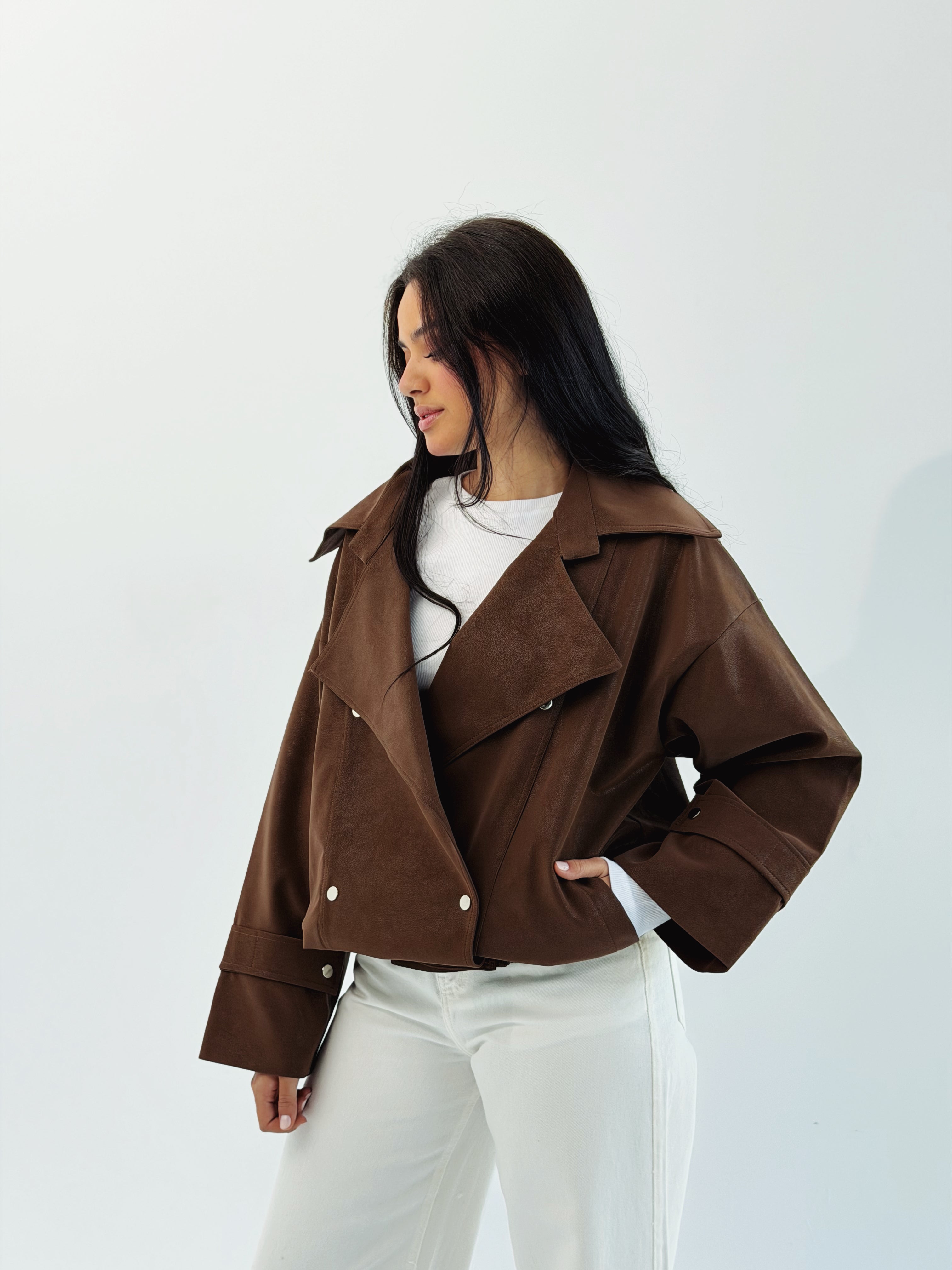 Aroma Leather Jacket Brown - AB ESSENTIALS