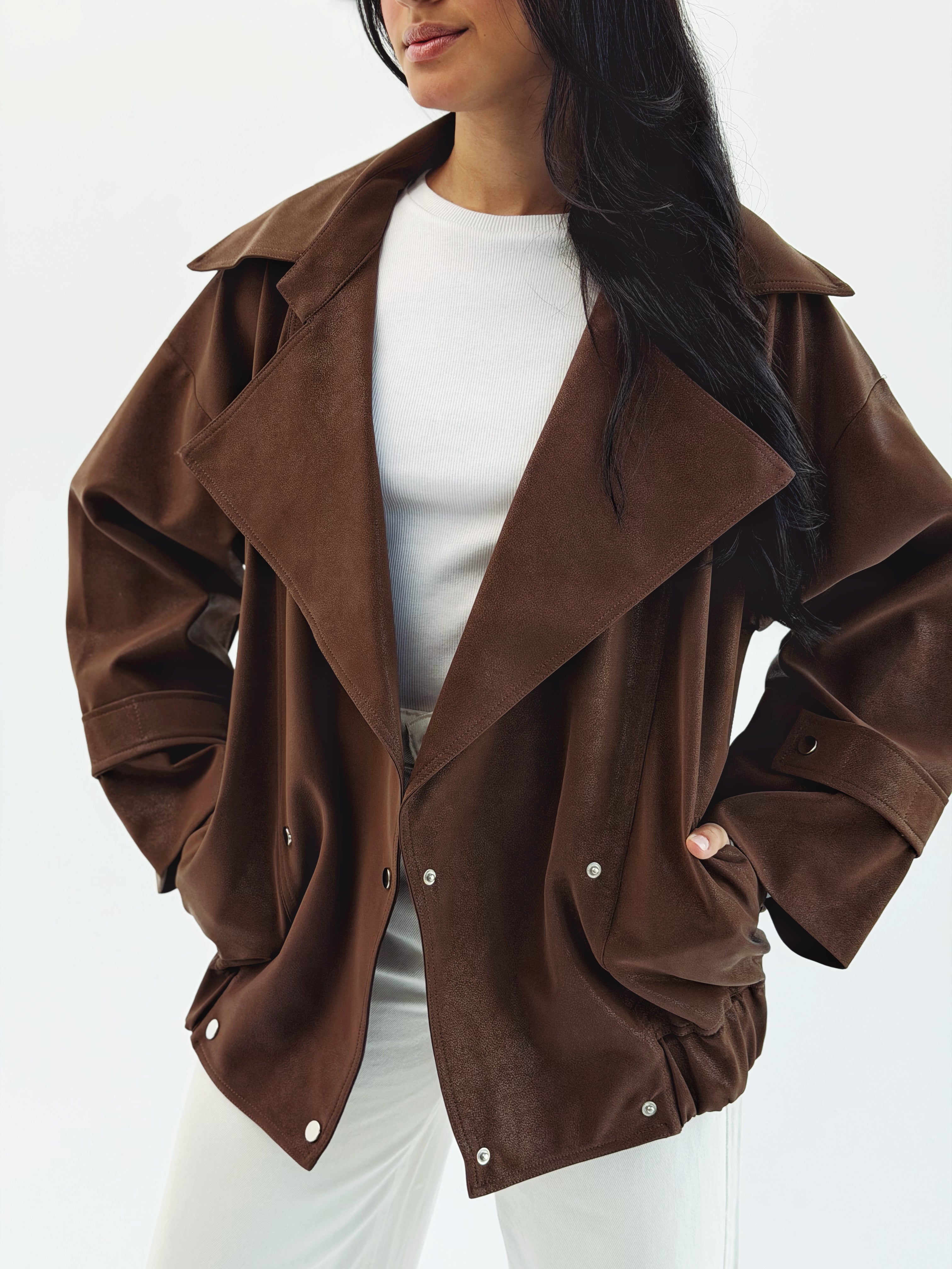 Aroma Leather Jacket Brown - AB ESSENTIALS