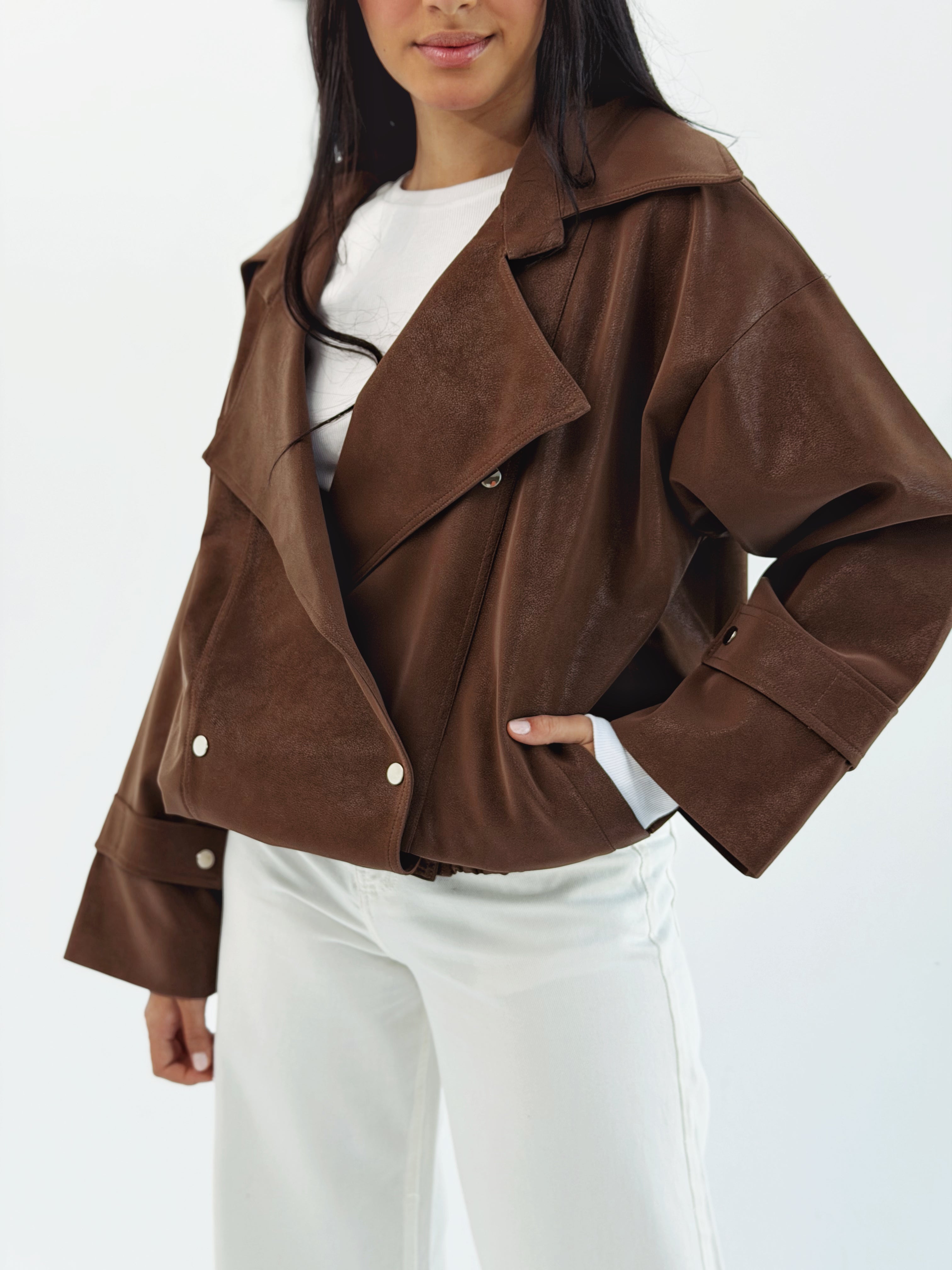 Aroma Leather Jacket Brown - AB ESSENTIALS