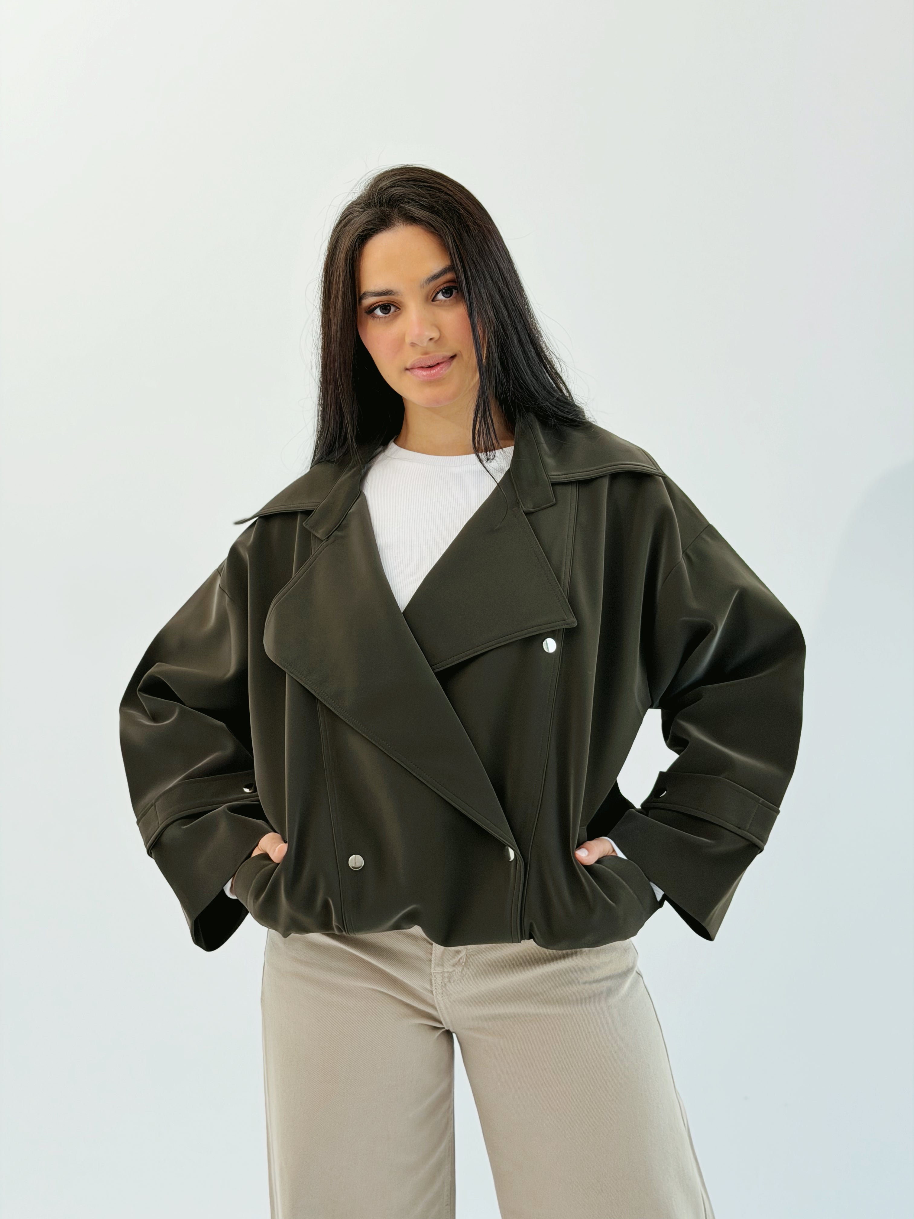 Aroma Leather Jacket Dark Olive - AB ESSENTIALS