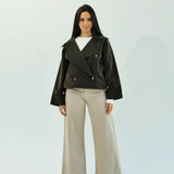 Aroma Leather Jacket Dark Olive - AB ESSENTIALS