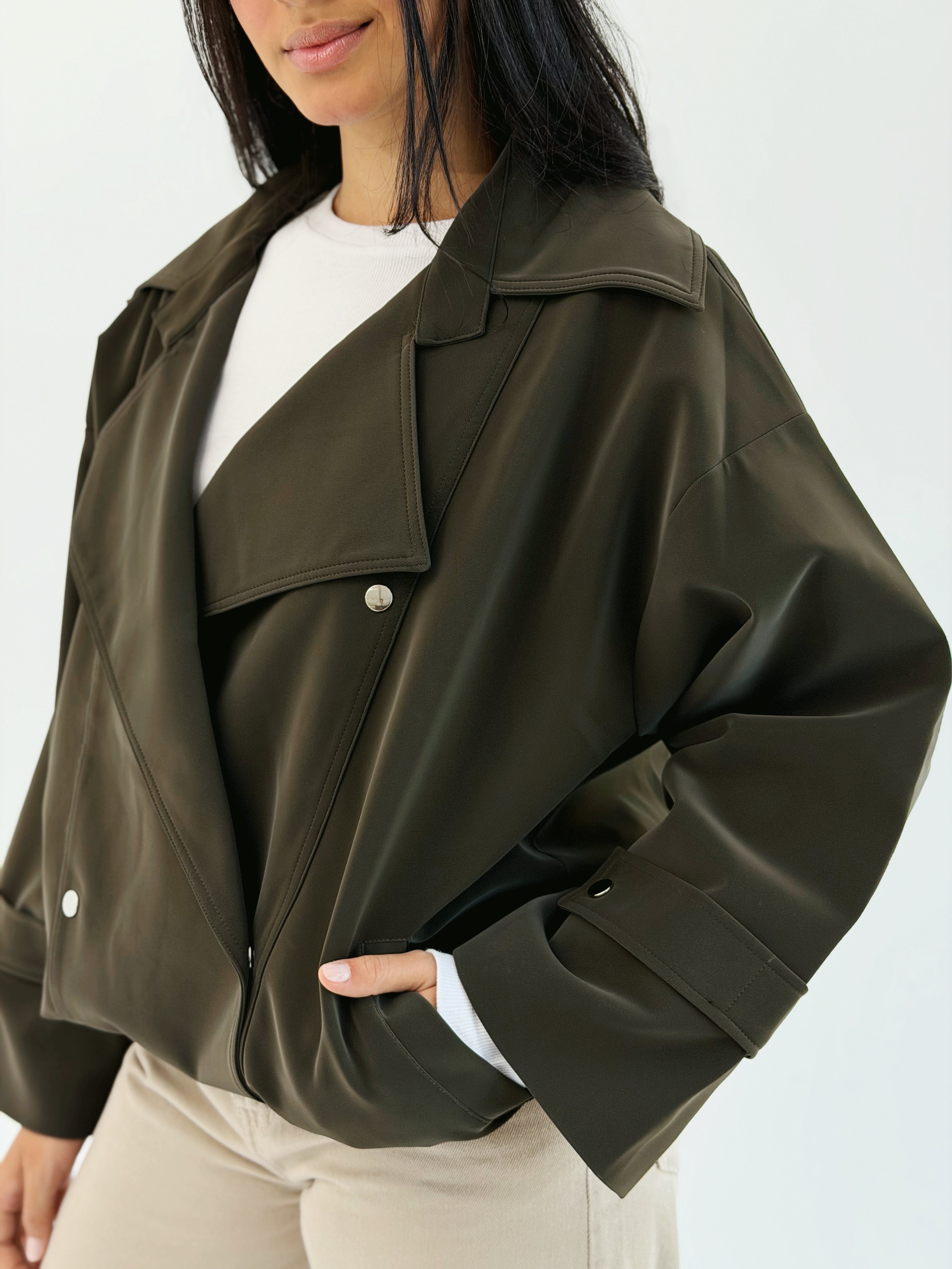 Aroma Leather Jacket Dark Olive - AB ESSENTIALS