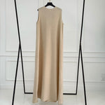 Basic Linen Dress No Sleeve Dark Beige - AB ESSENTIALS