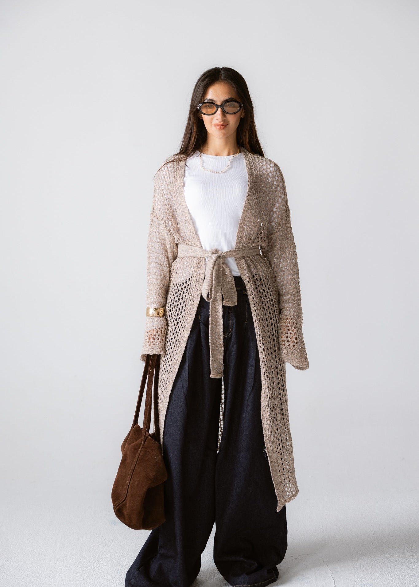 Beach Shimmer Long Cardigan Beige - AB ESSENTIALS